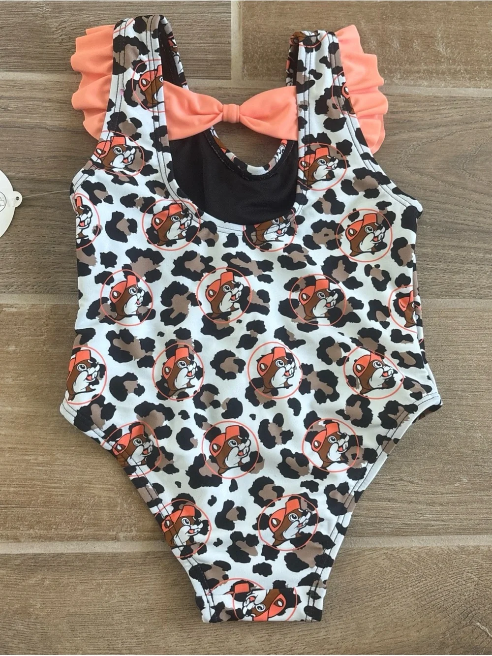 NWT Buc-ee’s Swimsuit  9-12m Infant Baby One-Piece Leopard Beaver Print